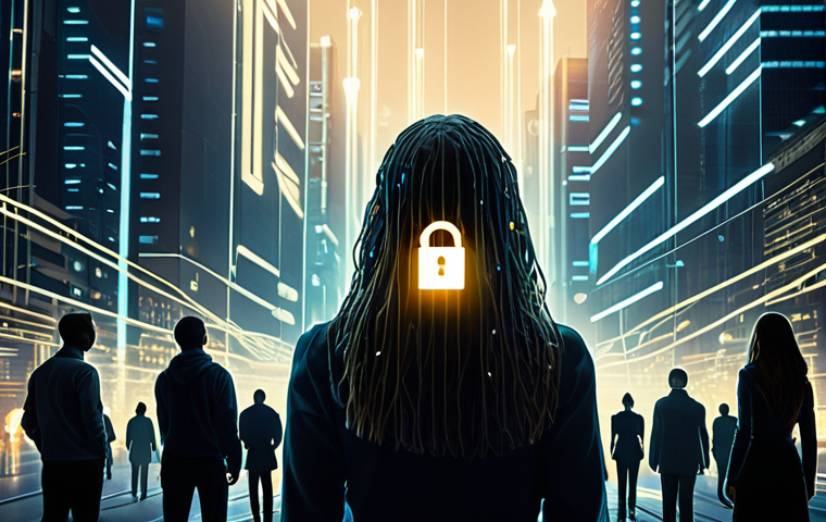 Data Privacy & Consent**
A futuristic cityscape with glowing data streams flowing around diverse individuals. Some individuals have a clear "consent" icon above their heads, while others have a "withdraw" icon. Emphasize the concept of user control and data security with prominent padlock symbols. Overall tone: hopeful but vigilant.
**