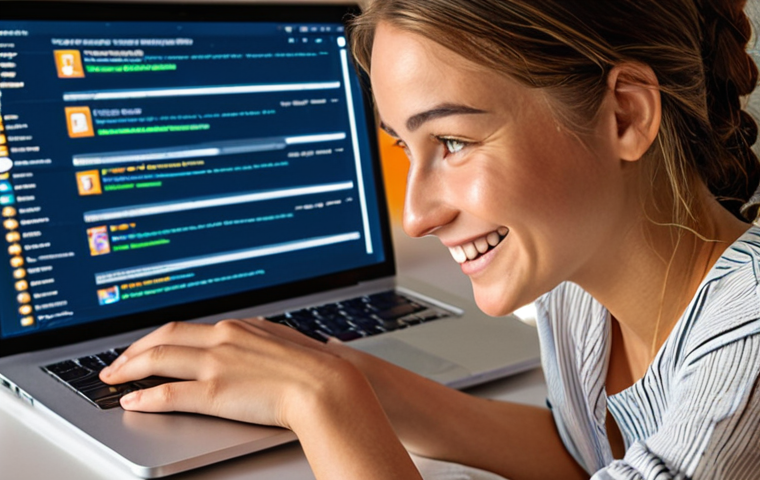 A young woman, smiling warmly, looks at a laptop screen displaying a personalized email. The email is highly tailored, showing product recommendations specifically for her, perhaps with her name prominently displayed and an offer related to her past browsing history. Subtle glowing lines or abstract data patterns emanate from behind the screen, hinting at the AI and data analysis at play. The overall mood is one of delight and trust, emphasizing the human connection fostered by hyper-personalization in email marketing. Realistic, vibrant colors, soft lighting.
