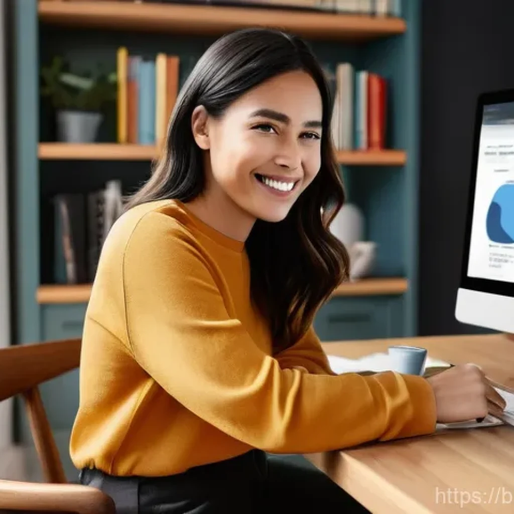 하이퍼 퍼스널라이제이션을 위한 분석 플랫폼 - **Prompt:** "A young adult female blogger, in her mid-20s, with a warm smile, sits comfortably at a ...