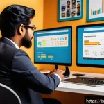 Home 23 하이퍼 퍼스널라이제이션을 위한 온라인 커뮤니티 활용 - A detailed digital illustration of an online community manager analyzing user behavior data on multi...